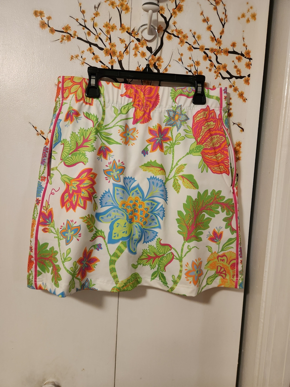 Gretchen Scott Designs White Mini Skirt with Bright Floral Print